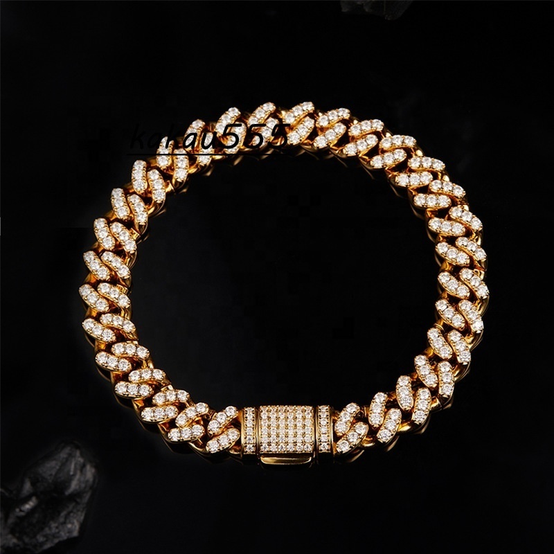 Unisex 925 Silver 8mm Moissanite Inlaid Hip-Hop Cuban Style Bracelets Bangles Fashionable Accessories for Men and Women