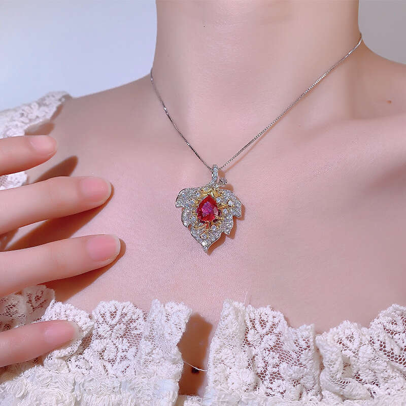 Exaggerated Colorful Gem Imitation Natural Pigeon Blood Red Royal Blue Pink Yellow Zircon Pendant Teardrop Necklace For Women E11