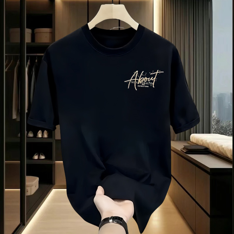 free shipping Customer customization A heavyweight trendy brand, pure cotton printed men's short-sleeved T-shirt with a round neck