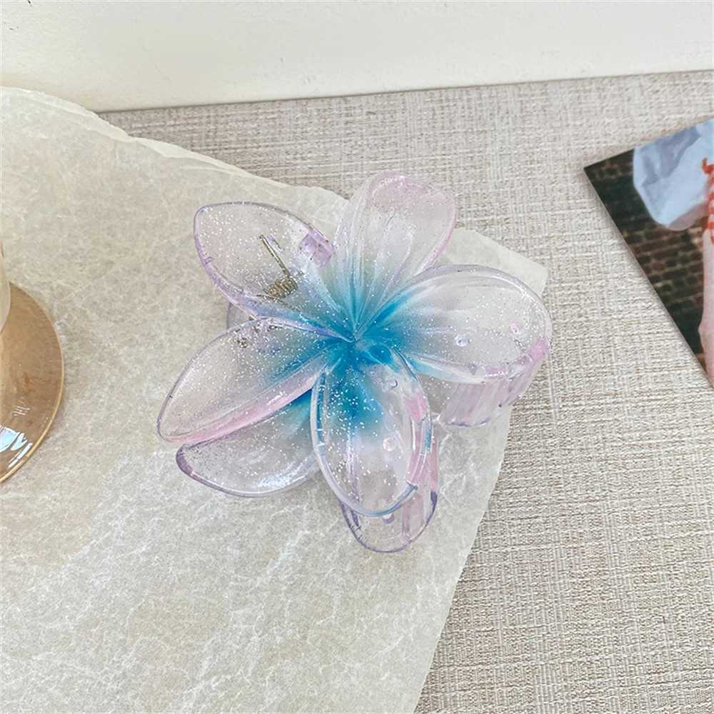 New Fashion Sparkling Flower Claw Clip for Women Transparent Sweet Ponytail Shark Clip Versatile Girl Hair Accessories Y250707