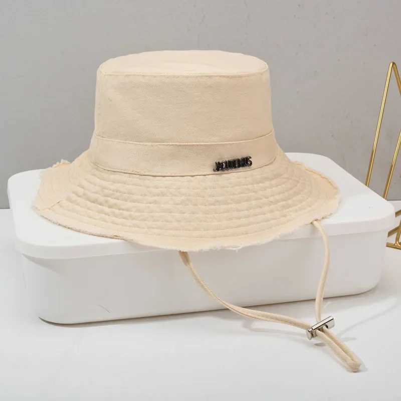 2025 New Frayed Metal Letter Large Brim Fishermans Hat for Women Summer Sun Protection Outdoor Hiking Trend Sun Protection Hat Y250707
