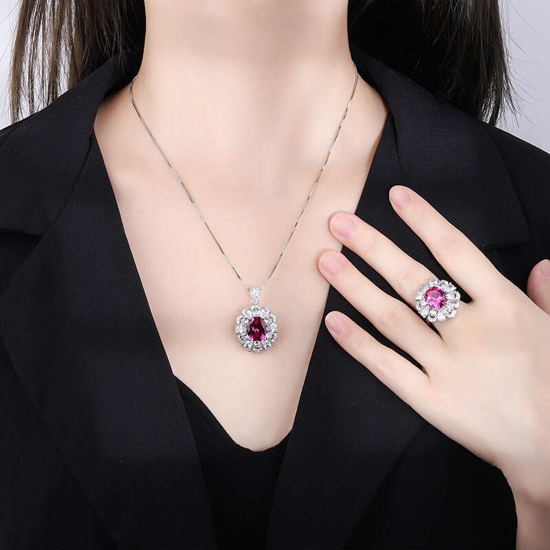 Corundum Banquet Pendant Imitation Red Ring For Women Noblewoman Jewelry Set 968