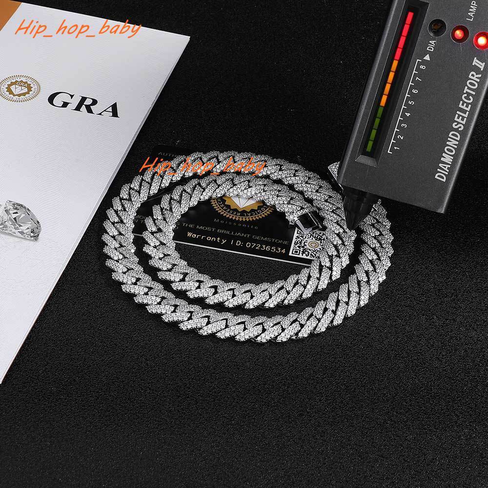 Good Quality Hiphop Jewelry 12mm Moissanite Diamond Mens Necklace Cuban Link Chain