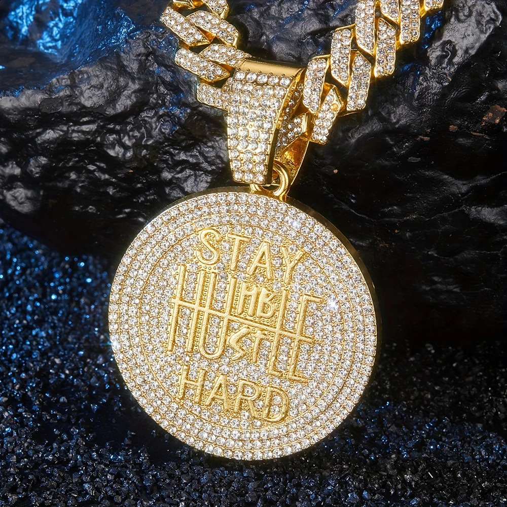 Men Women Hip Hop STAY HARD Pendant Necklace with 13mm Cuban Chain HipHop Iced Out Bling Necklaces Fashion Charm Jewelry USA 250707