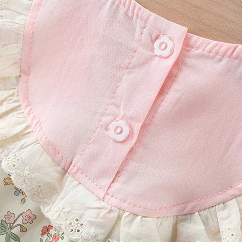 Summer Bear Flower Printed Cotton Dress For Kids Girl With Lace Collar Cartoon Princess Dress For Baby Kids R250707