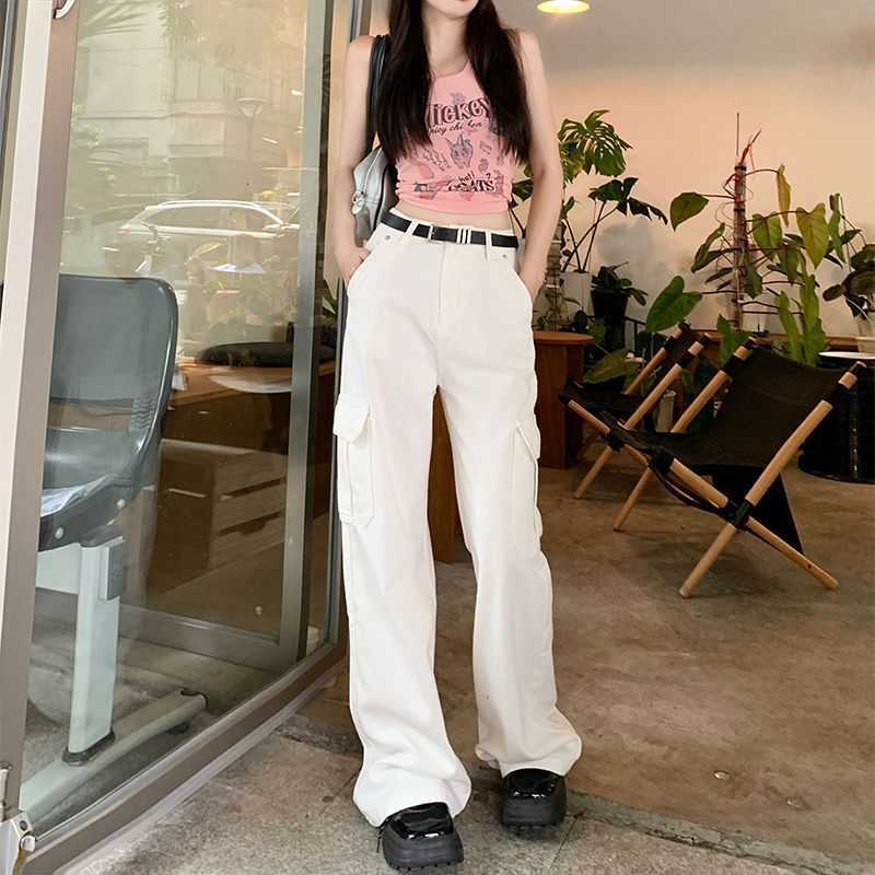 2025 versatile design workwear denim pants dusty pink, high-waisted women's dress style pear-shaped casual loose-leg pants S250708