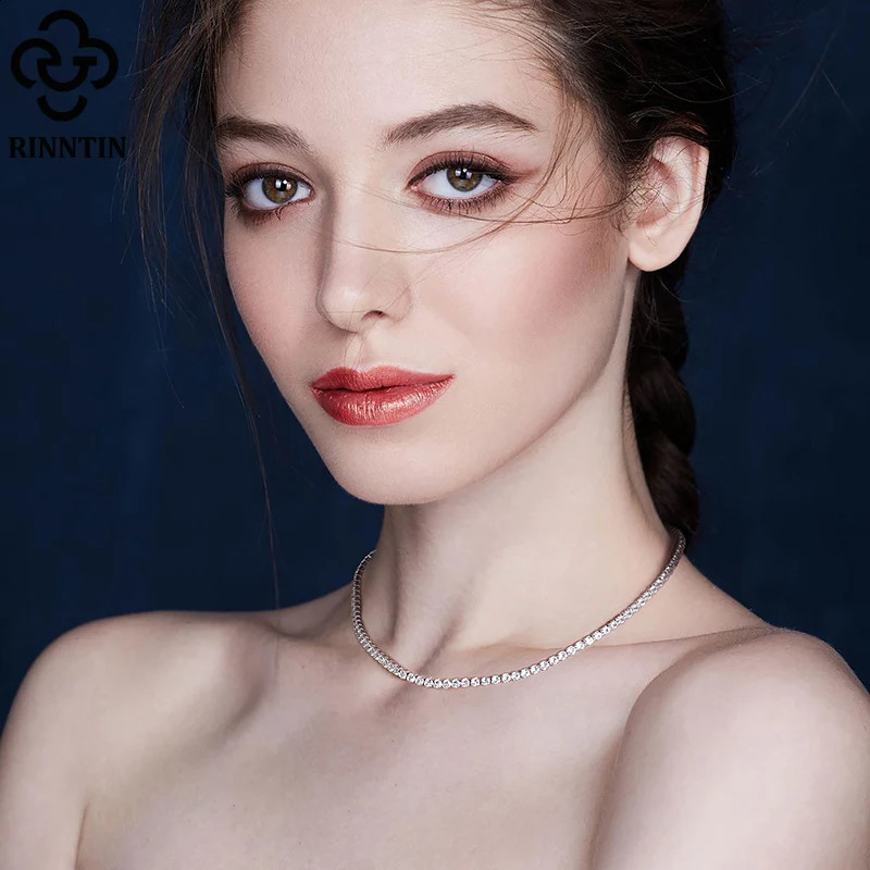 925 Sterling Silver Womens Tennis Necklace Sparkling Round Cubic Zirconia for Women Neck Chain Jewelry SC45 250707