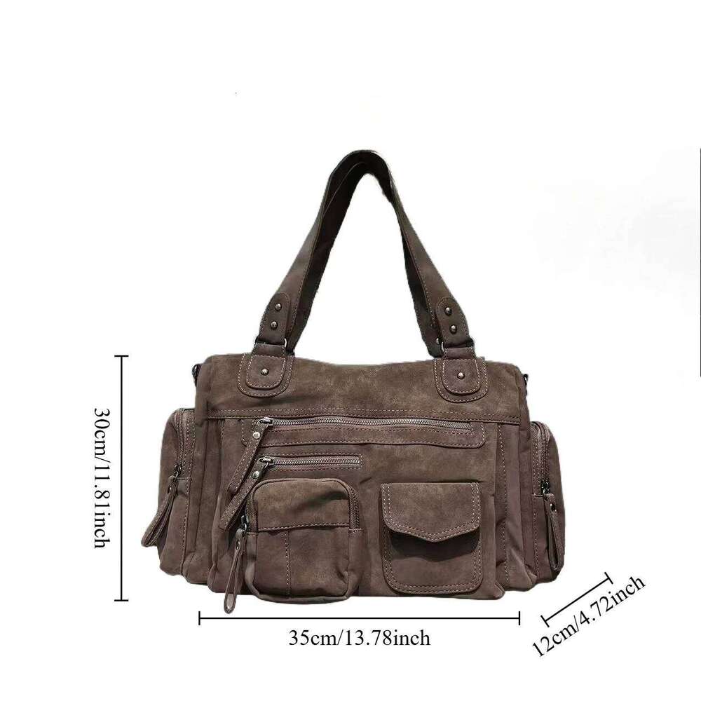 ladies fashion y2k hot girl punk motorcycle bag large capacity multi zipper pocket suede single shoulder diagonal cross handbag