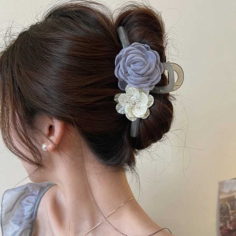 1/2 Pcs Flower Shell Mesh Hair Shark Clip Sweet Ribbon Rose Flower Hairpins Girls Hair Clamps for Women Girls Hair Accessories Z250707