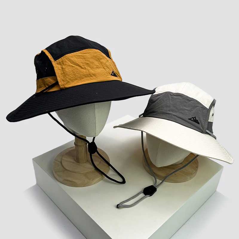 New Unisex Quick Drying Retro Bucket Hats Color Block Sunshade Outdoor Breathable Drawstring Casual Alpine Cap Versatile Fashion Y250707