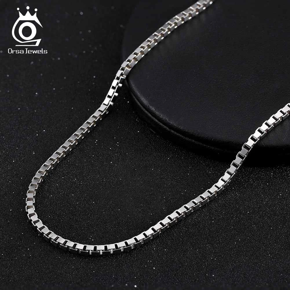 ORSA JEWELS Italian 100% 925 Sterling Silver 1mm 2mm m Box Chain Necklace Silver Color Box Link Chain Choker Necklaces SC32 250702