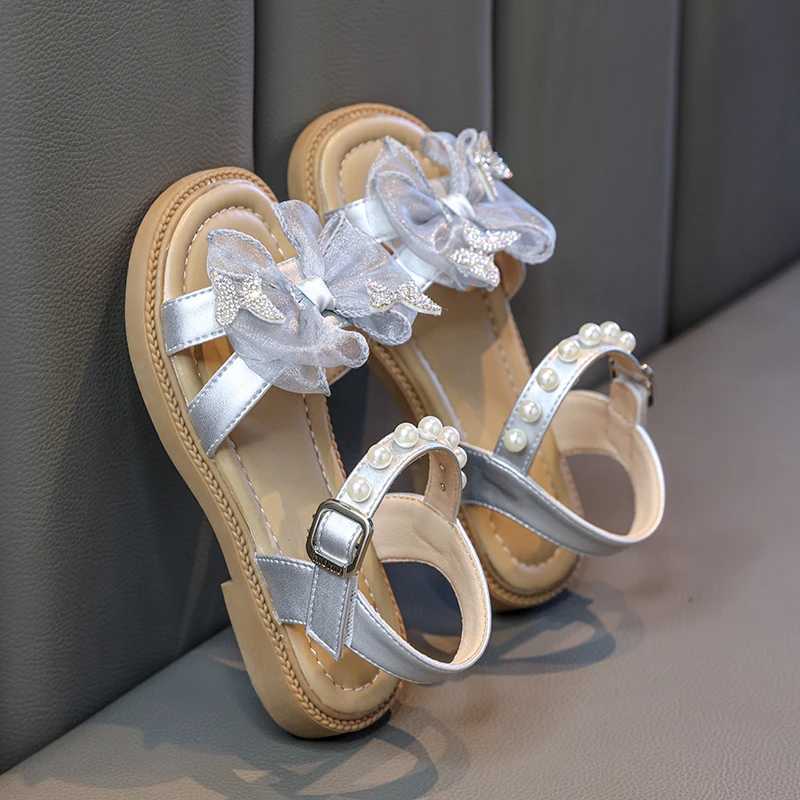 New Girl Princess Dress Sandals Sweet Pearl Bowknot Childrens Summer Sandals Elegant Wedding Party Kids Casual Shoes Open-toe R250707