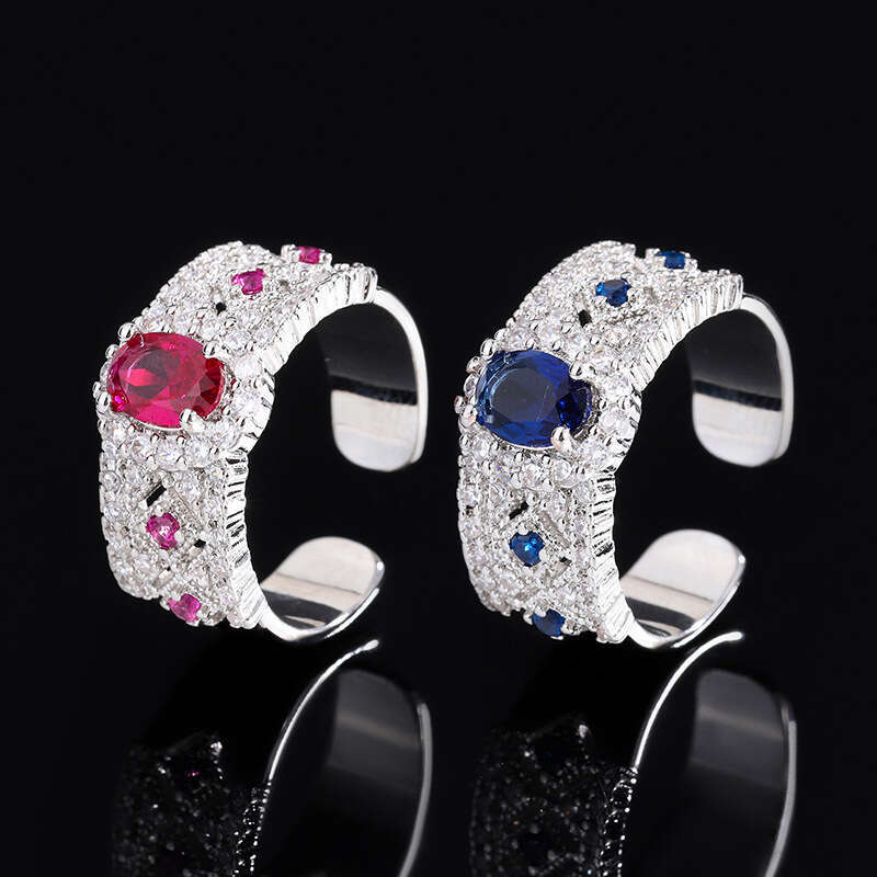 Red Corundum Open Korean Style Personality Simple Blue Fashion Index Finger Ring 6Bc