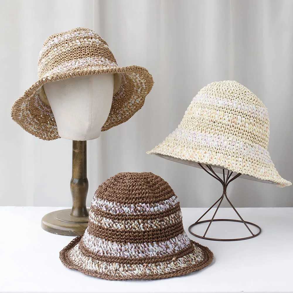 New Women Sun Hat Colorful Str Wide Large Brim Beach Hats Womens Summer Straw Hat Foldable Chapeau Femme Beach UV Protection Cap Y250707