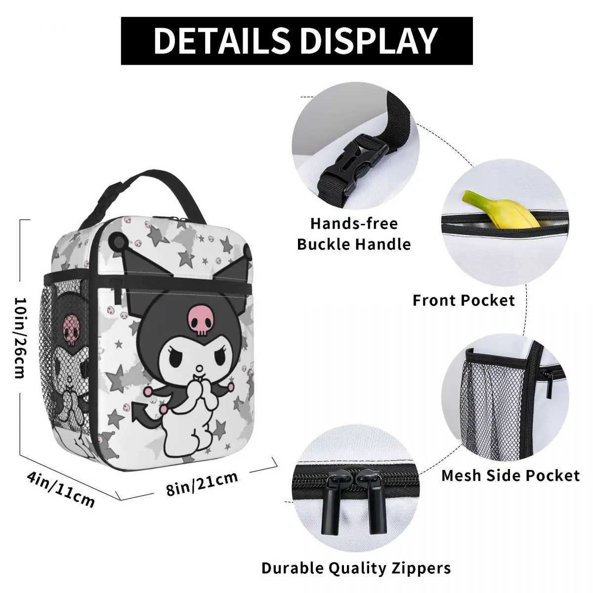 Cartoon Kuromi Insulated Lunch Bags Thermal Bag Lunch Container High Capacity Tote Lunch Box Food Handbags Work Picnic