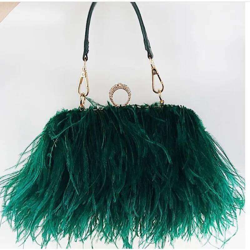 2025 Women's Evening Trend New Brand Ostrich Hair Banquet Bag Designer Handbags Fashion Chain Shoulder Bags Clutches