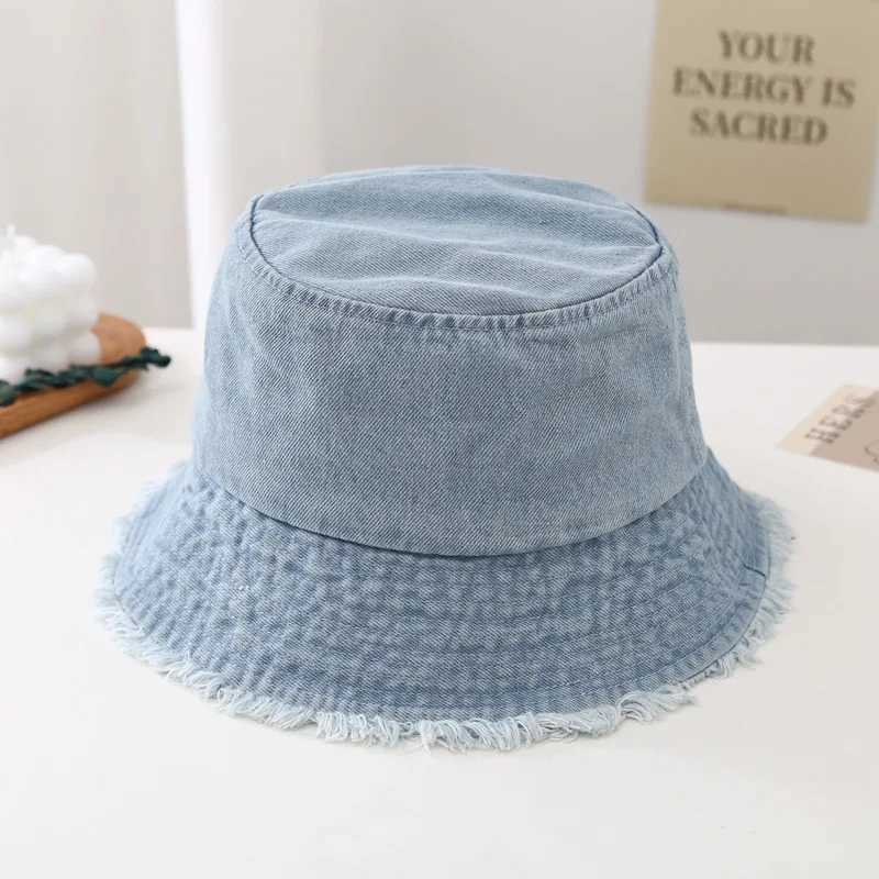 Spring and Summer New Vintage Solid Color Fringed Denim Fisherman Hat Womens Washable Versatile Face Covering Bucket Basin Hat Y250707