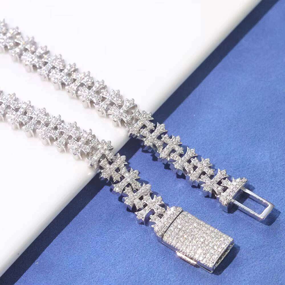 Nuoya 8MM Iced Out Bling Cross Design Sier Plated Link Chain Fashion for Men and Women Fine Jewelry Chains Bracelet