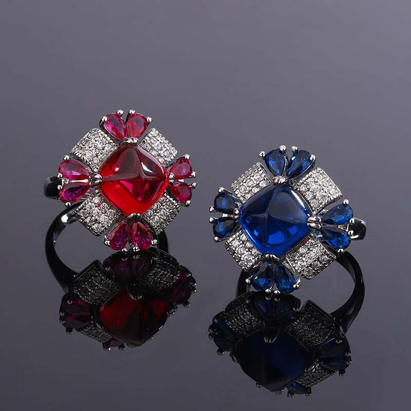 Huayoumei Imitation Natural Tanzanite Gemstone Heavy Craft Sugar Tower Blue Crystal Zircon Ring 634