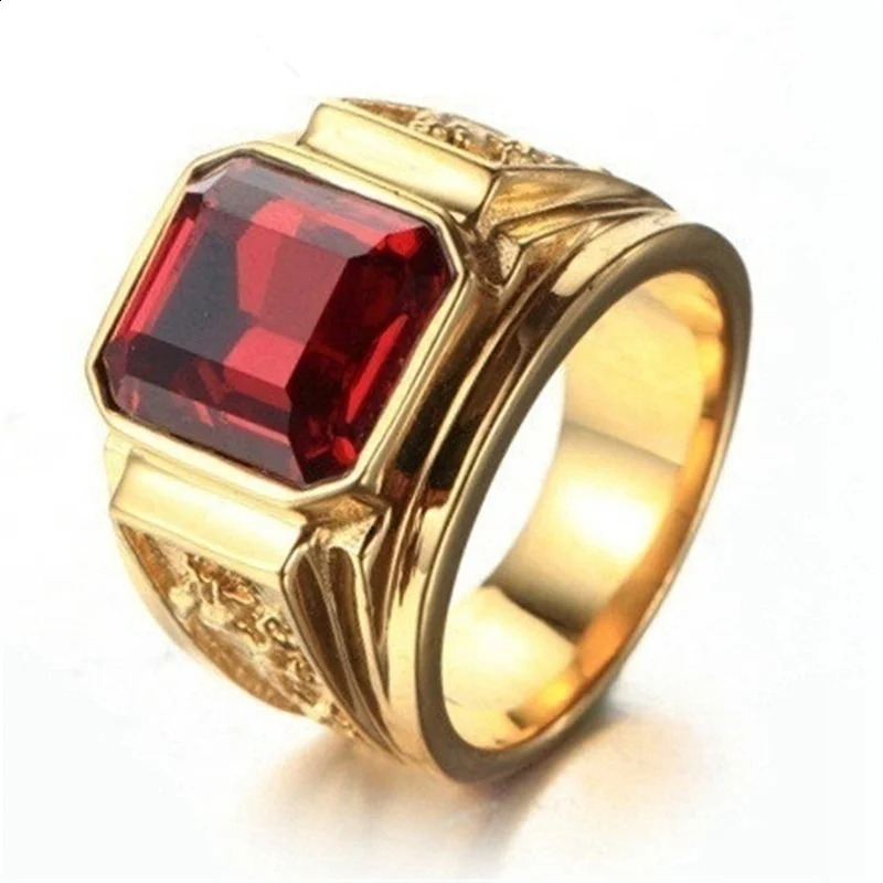 Fashion Mens Ring Square Facade Good Stone Inlaid Side Flying Dragon Carving Domineering Party Jewelry Accessor 250624