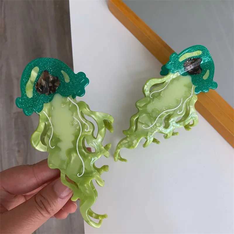 New Marine Life Hair Claw Acetate Labge Colorful Jellyfish Hair Clip Shark Clip for Women Girls Summer Beach Hair Accessories Y250707