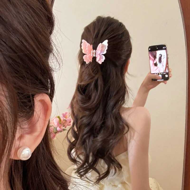 New Fairy Acetate Butterfly Claw Clip Female Elegant Colorful Bow Crab Shark Hair Clips Hairpins For Women Girl Hair Accessories Y250707