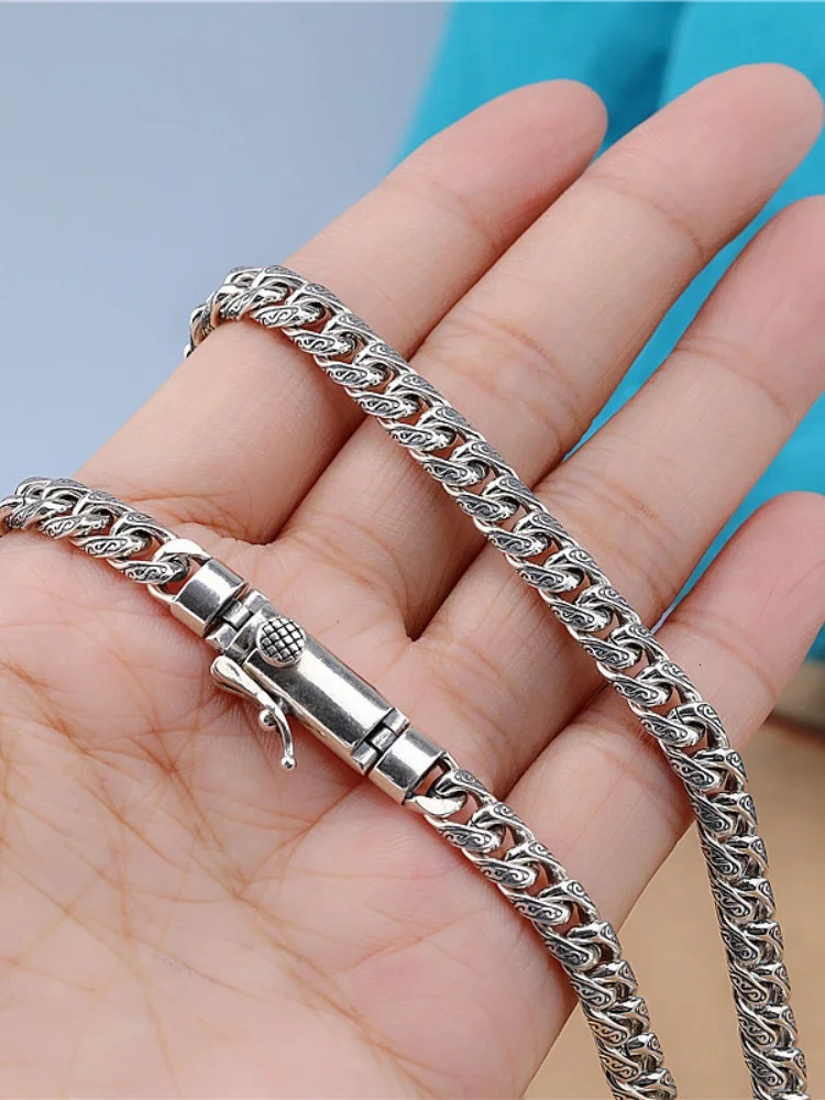 2025 fashion 100% S925 Sterling Silver 8MM Cuban Necklace Mens and Womens Trend Personality Retro Jewelry Hip Hop Necklace 250702