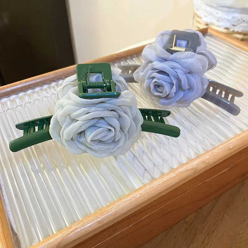 Mesh Rose Flower Hair Claws for Woemn Fashion Coiffure Shark Clip Personality Hair Clip Girl Holiday Style Hair Accessory Z250707