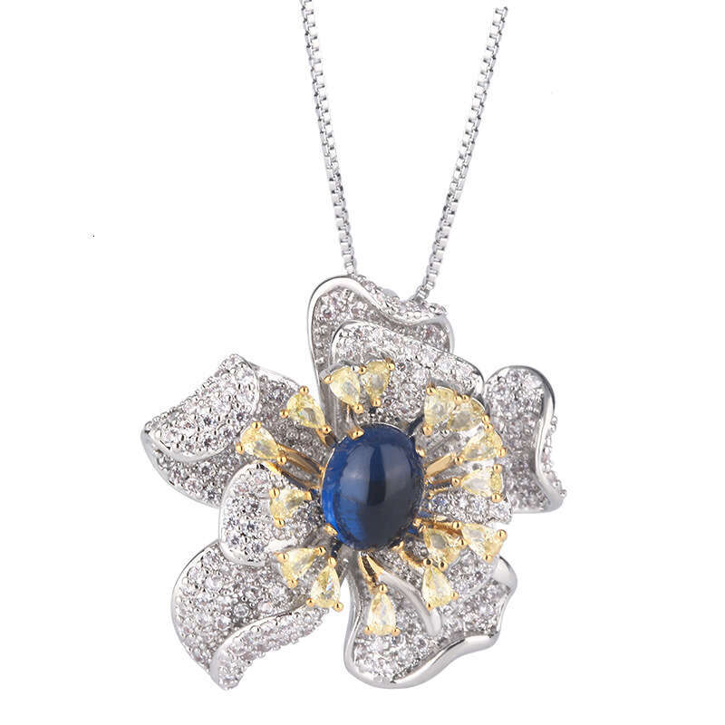 New Jewelry Set Decorations Blue Necklace Earrings Ring Petal Shape Fashion High-End Light Women 20A