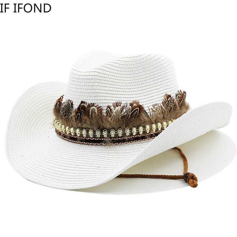 Hand Made Straw Western Cowboy Hat For Women Men Summer Curling Brim Beach Sun Hats Panama Cowgirl Jazz Cap Y250707