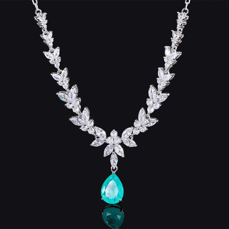 Luxurious Red Corundum Pendant Zircon Clavicle Chain Dress Evening Jewelry Colorful Gem Necklace 4A3