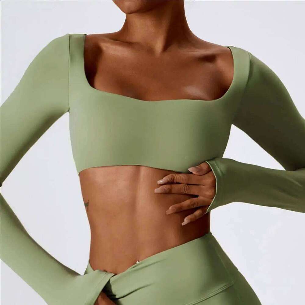 SHINBENE High Elastic Fiess Crop Women Long Sleeve Square Neck Top Padded Workout Yoga Tight Tops 5.0 (3 reviews) 1 sold