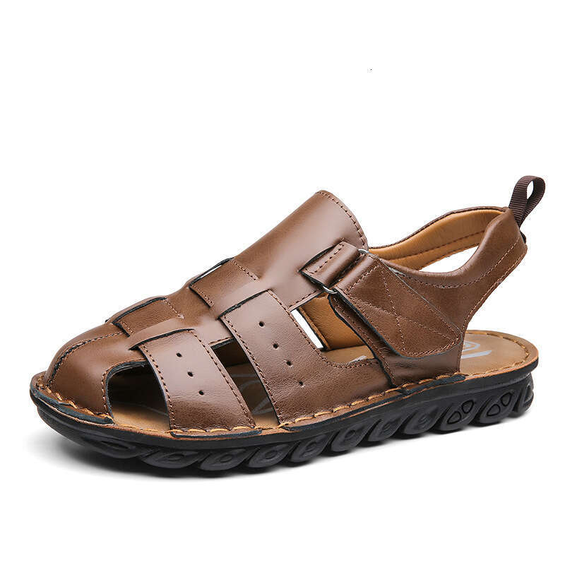 2024 Summer Leather Sandals Soft Sole Non-Slip Youth Men's Beach Shoes Outdoor Driving