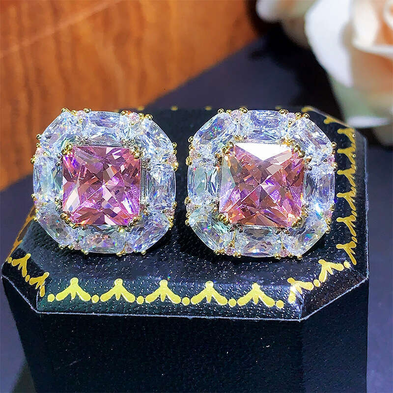 New Style Jewelry Set Paraiba Pink Zircon Cubic Elegant High Stud Earrings Ring 630
