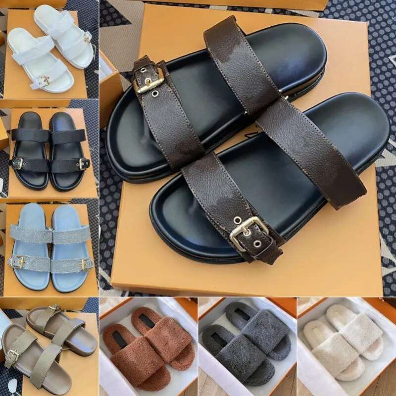 Luxury Slide Designer Fashion Summer With Two Strap Women Platform Sandals Women Wool Warm Comfort Shoes Autumn Winter Scuffs Slippers