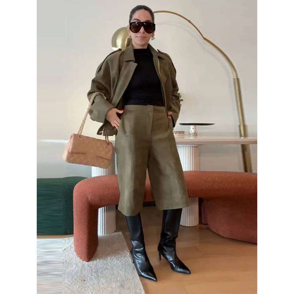 Vintage Suede Lapel Jacket for Women Casual Zipper Long Sleeve Female 2025 Spring New Lady Pockets Short Coats Streetwear