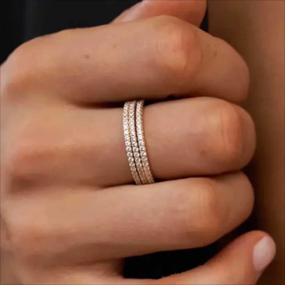 1/3PCS Thin Dainty Stackable Ring Minimalist Full Eternity Band Cubic Zirconia Rose Gold Color Plated Pave Rings for Women XJ250707