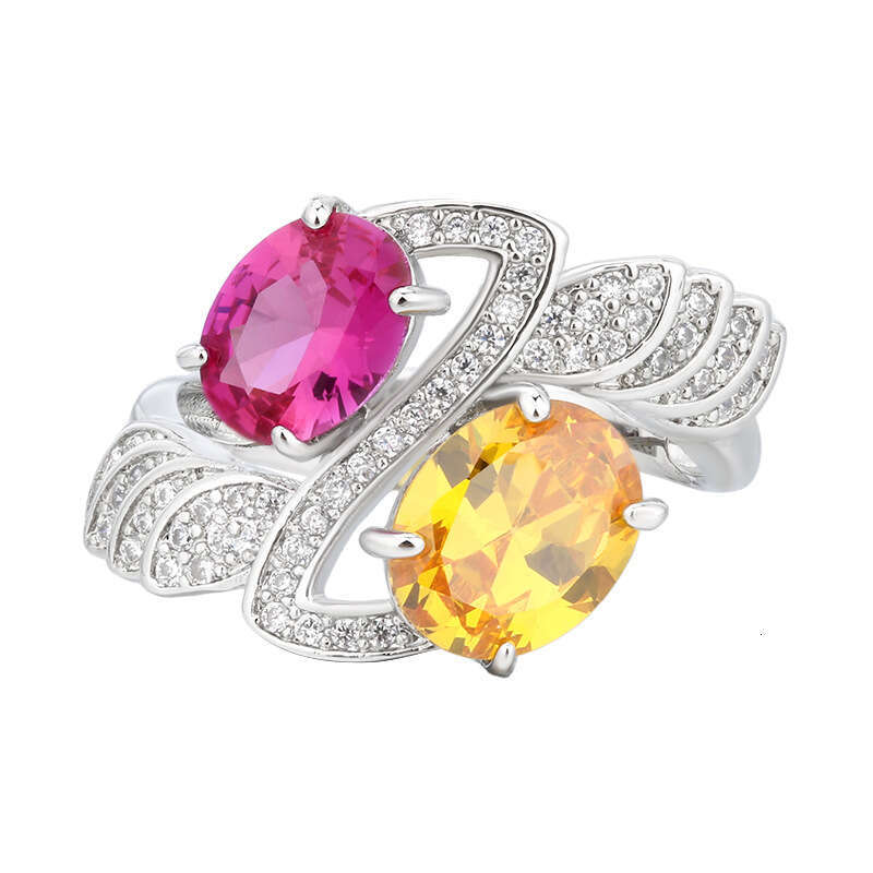 Huayoumei Jewelry Ring Accessories Red And Yellow Diamond Twin Stone Style Light Luxury High-End Women's Fashion D92