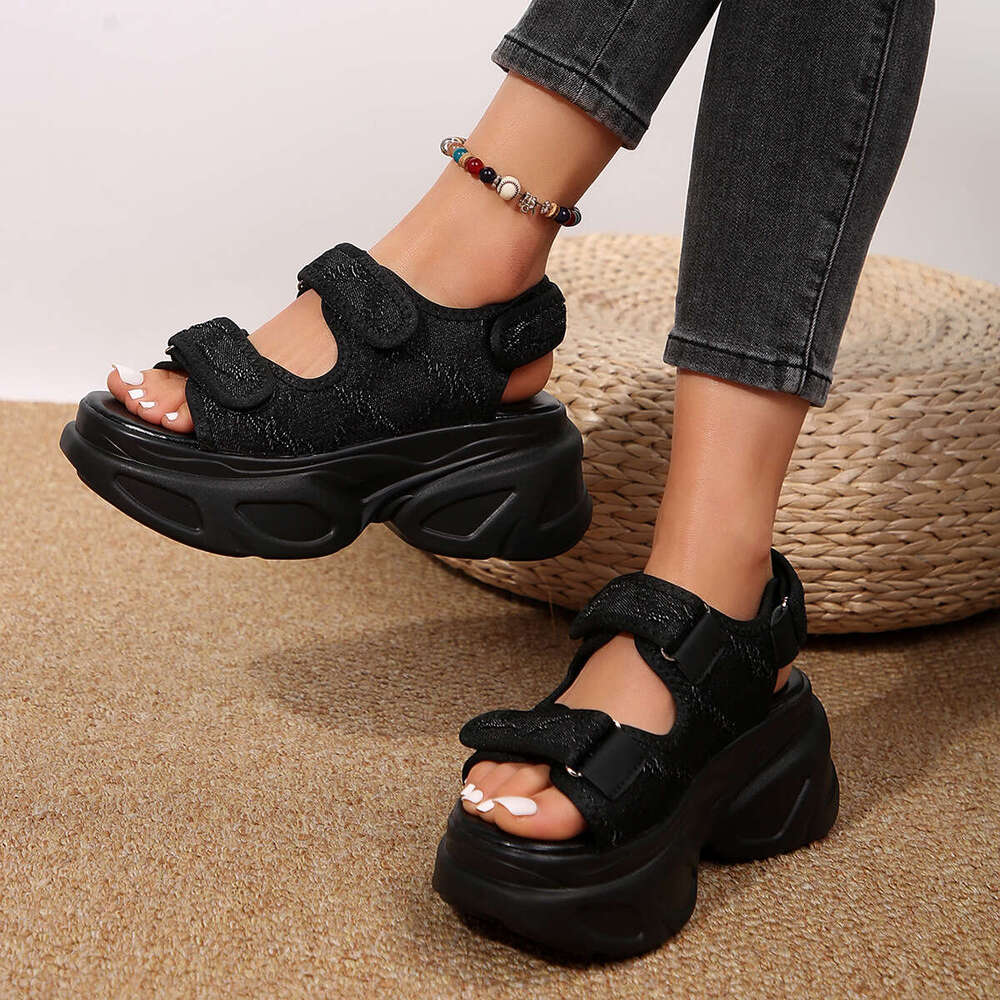 New Style Platform Magic Tape Large Size Thick Sole Sandals Denim Women's Shoes