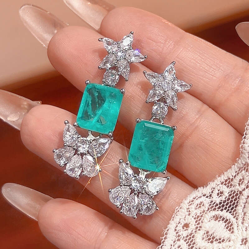 New Set Jewelry Earrings Rings Square Colorful Gemstone Red Corundum Fashion Light Women's Style 428