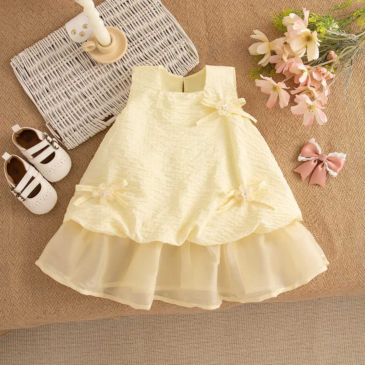 Floral Bow Blue Princess Dress Korean Style Baby Girl Dress Summer Elegant Girl Wedding Party Dress for Girls 0-2 Years R250707