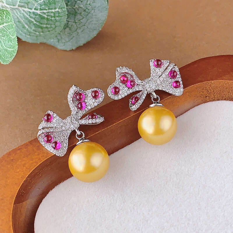 New Pearl Set Necklace Earrings Bowknot Style Jewelry Purple Changing Red Corundum Light Women 4Db