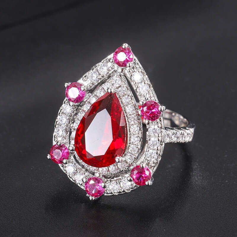 2022 Water Drop Pink Inlaid Zircon Ring Wedding Elegant Diamond Jewelry Fa5