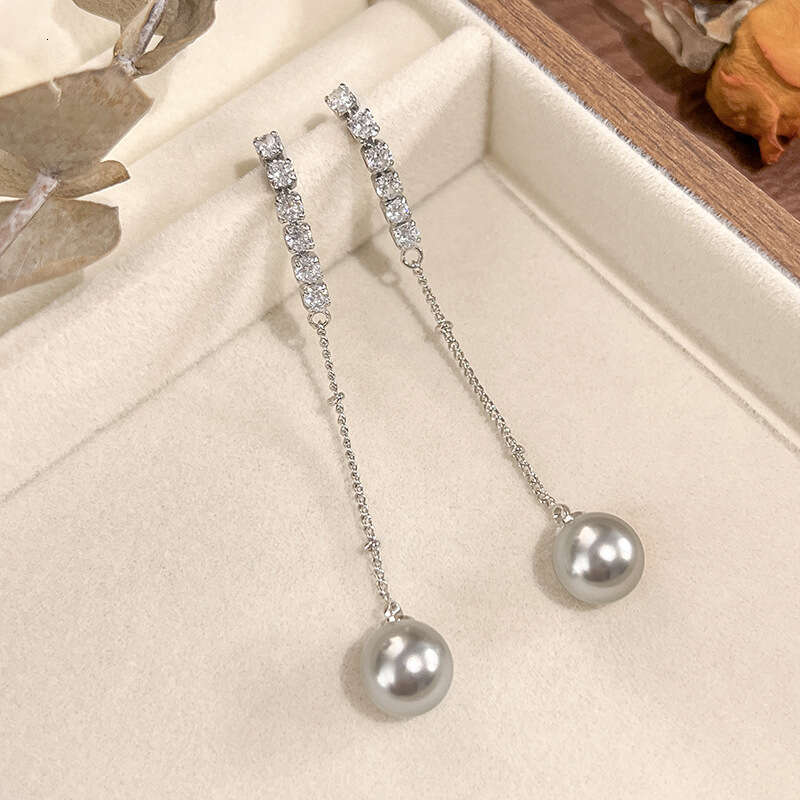Straight S Sier Needle Imitation Pearl Set Necklace And Earrings For Women Versatile Elegant High-End Feel 684