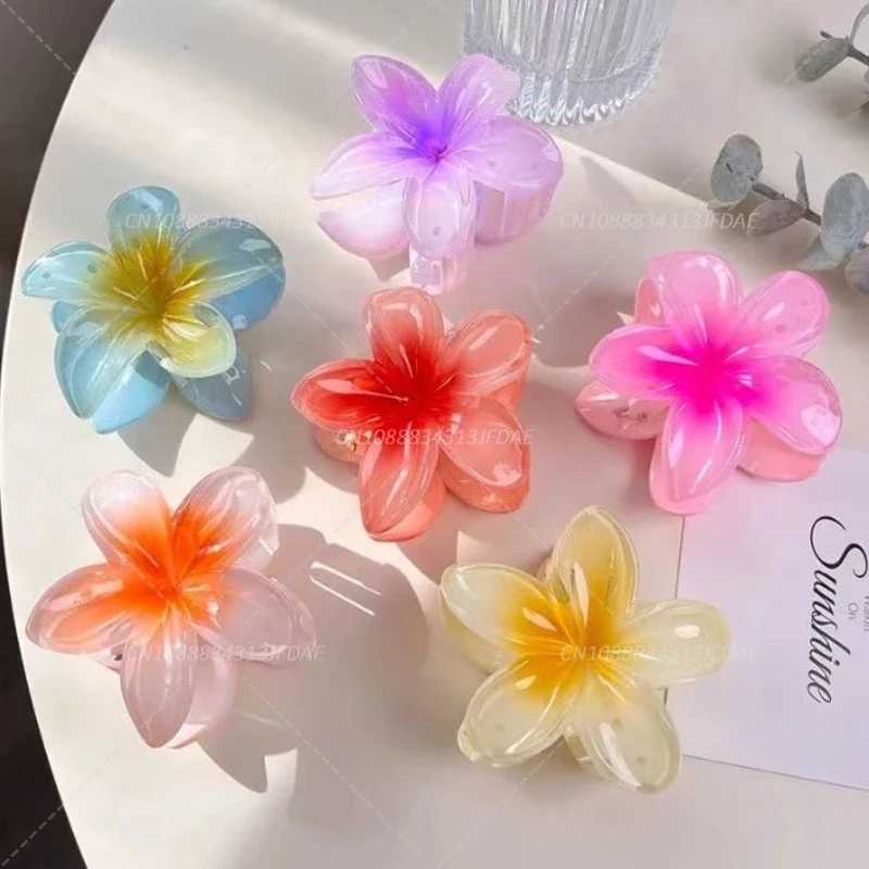 Beautiful Gradient Flower Hair Accessories Set Beach Style Hairpins Flower Claw Clips Summer Flower Hairpins Hawaiian Style Y250707