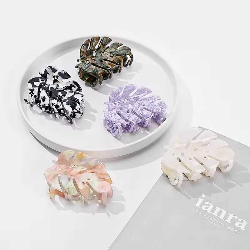 Refreshing World Style Emerald-Green Leaf Hair Claw Personality Design Acetate Hair Claw Clips Hair Accessories for Women Girls Y250707