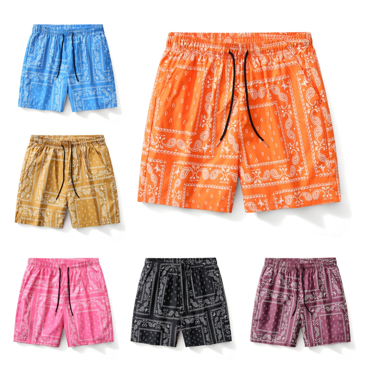 Luxurious Design Men's Shorts Paisley Fashion Beach Swim For Men 3D Print Quick Drying Drawstring Board Simple Square Plaid Surf Trunks