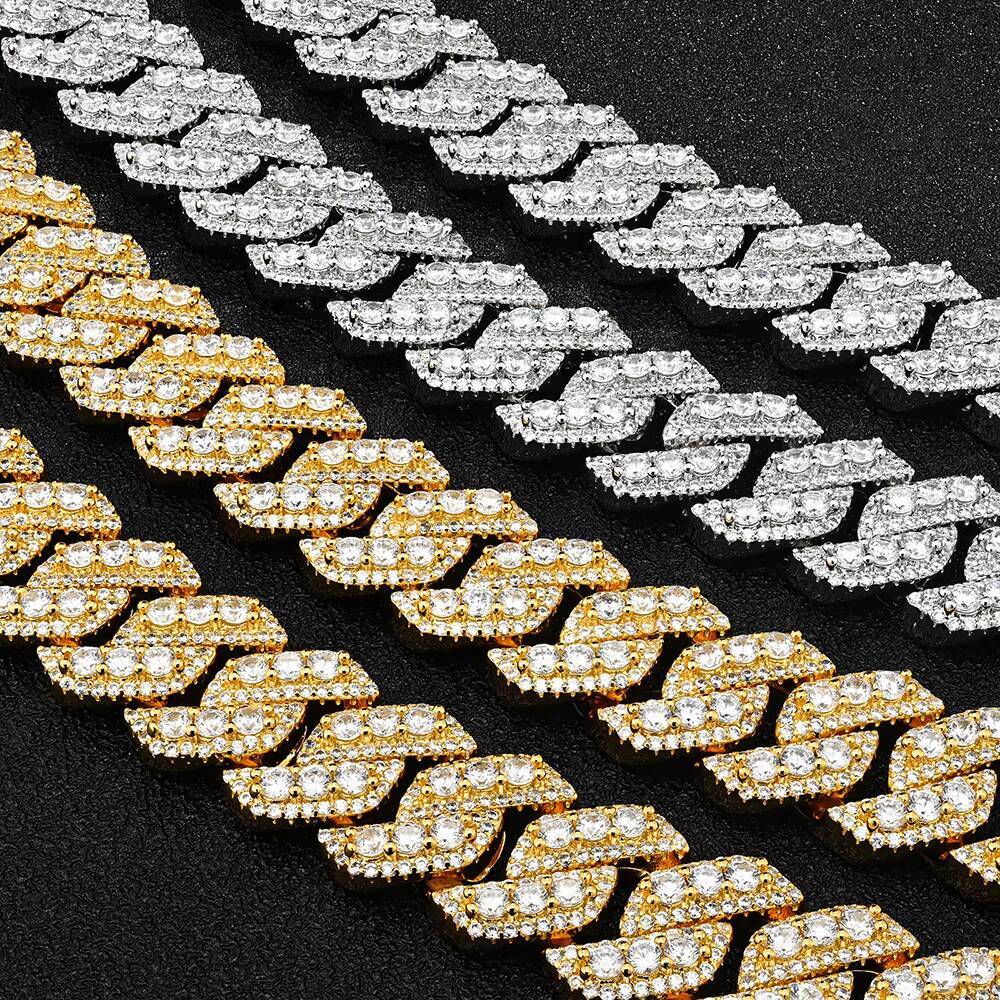Hiphop Bust Down Sterling Sier Necklace Vvs Moissanite Dia 15mm Iced Out Cuban Link Chain