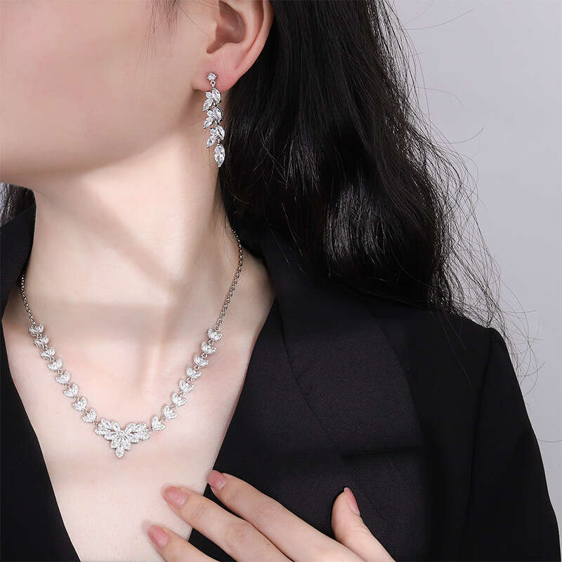New Zircon Jewelry Bridal Necklace Earrings Set Wedding Dress Accessories 341