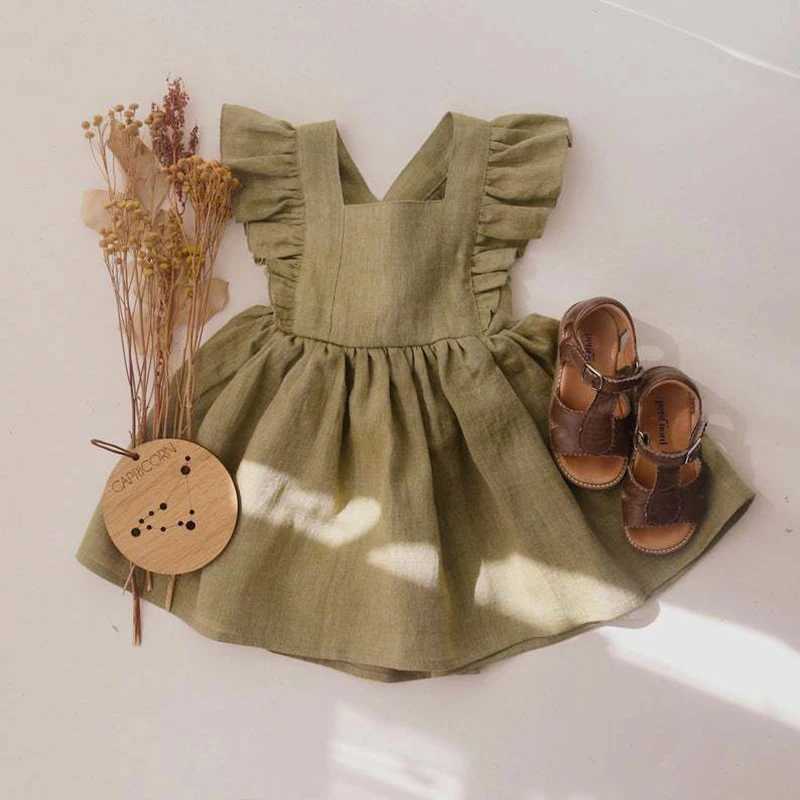 Summer Toddler Girls 100% Cotton Ruffles Sleeve Dress For 0-4Y Linen Cotton Baby Kids Clothes Casual Fashion Princess Dresses R250707